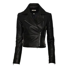 J BRAND Black Aiah Quilted Classic Leather Moto Jacket Sz S